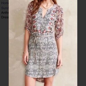 Anthropologie Tiny perenne mixed floral print shirt dress